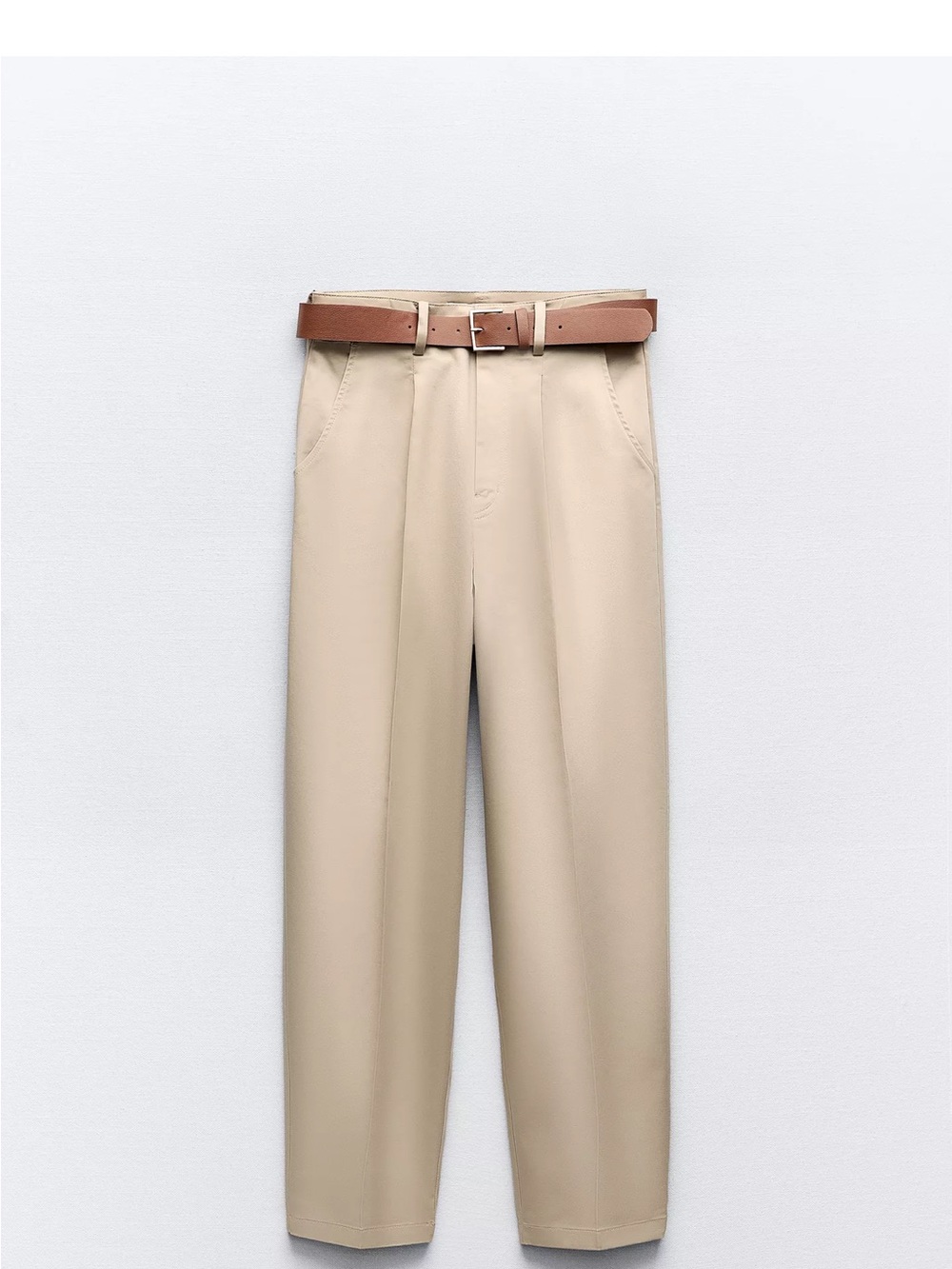 Zara Beige Straight-Leg Women's Trousers with Tan Belt